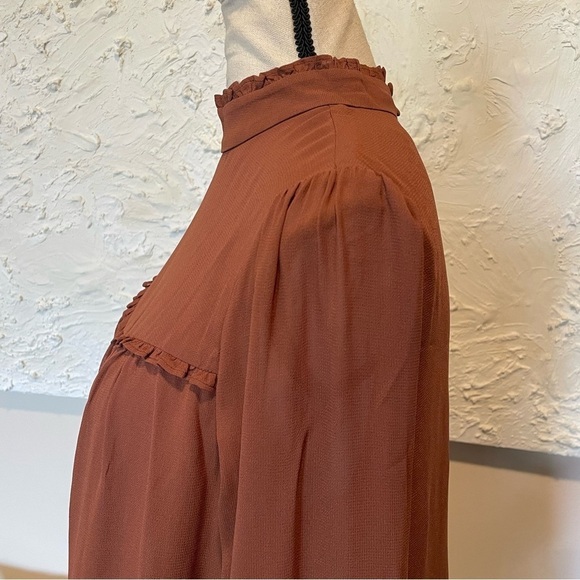 Reformation Jourdan Long Sleeve Mini Dress in Cinnamon Brown Sz Small - Picture 7 of 10